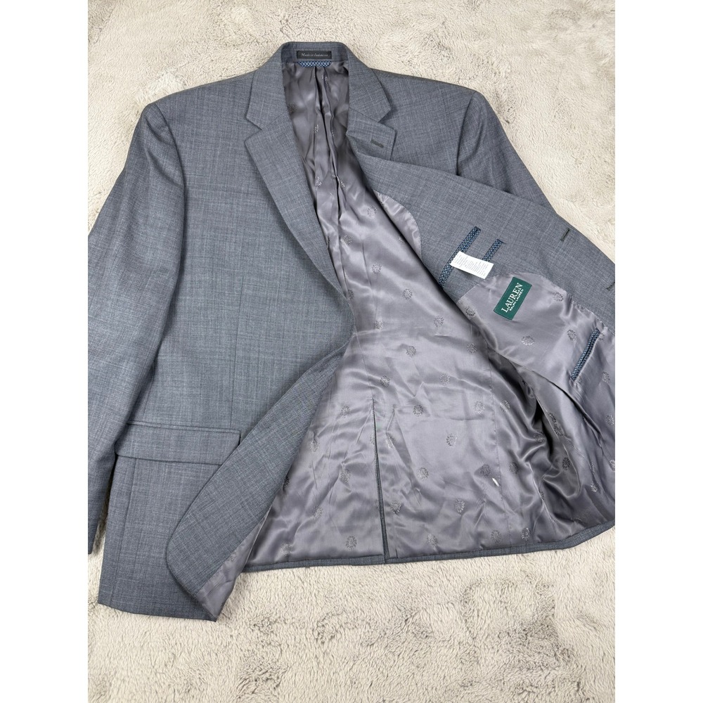 Lauren Ralph Lauren Mens Gray Wool Blend Two Button Blazer Jacket Sz 48R Career